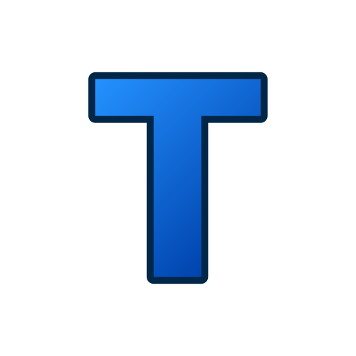 A bold capital letter T with a blue gradient fill and thick dark blue outline.